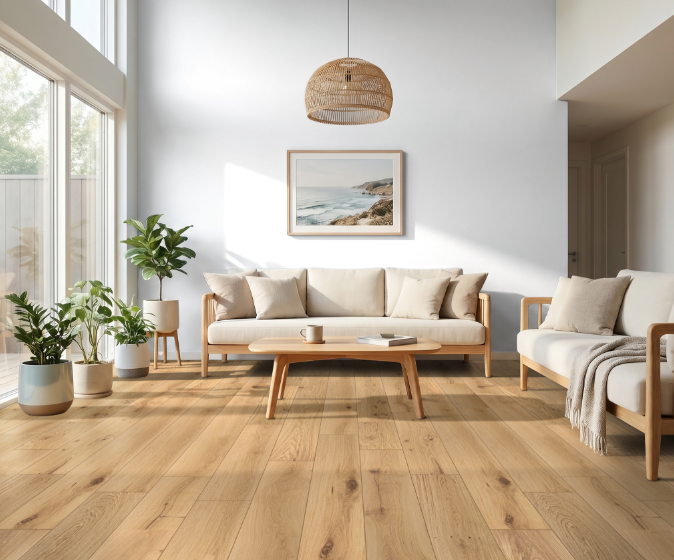 Living room featuring Ackland wood-look flooring